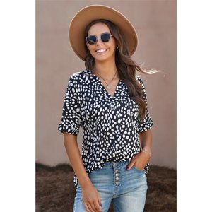 Short Sleeve V Neck Printed Blouse